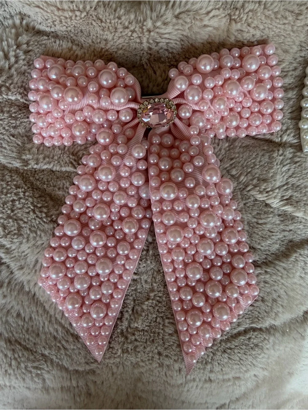 Pearl Bow Hair Clips - Pink and white set of two